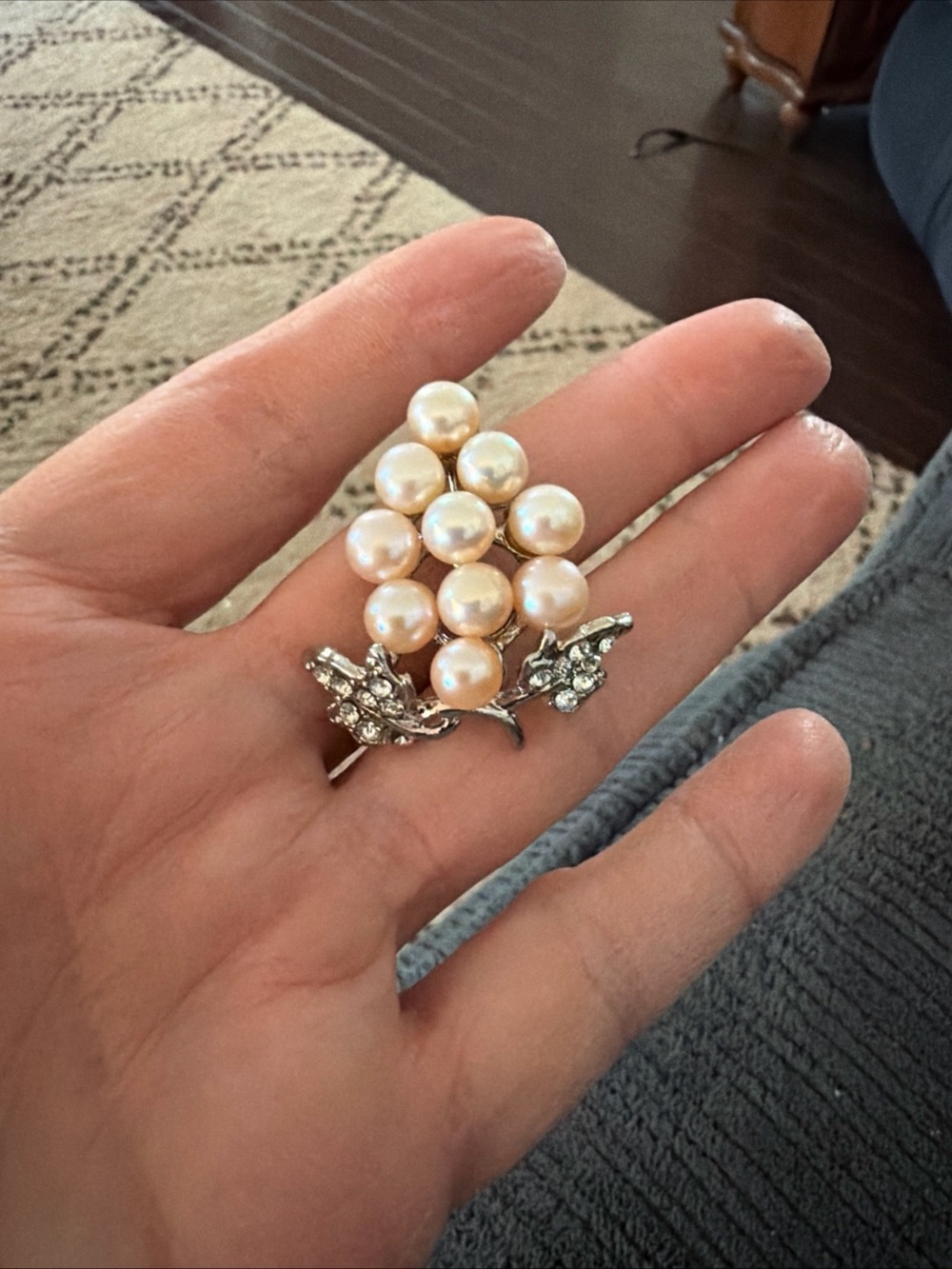 Vintage grape Pearl Cluster Brooch - Cream Pearls, stones, Silver Accents